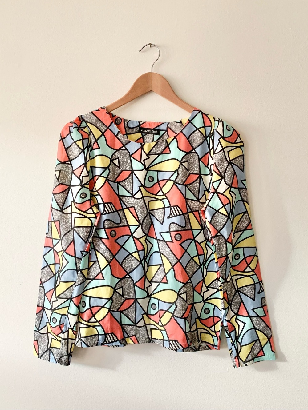NEW Colorful Geometric Print Long-Sleeve Blouse Top